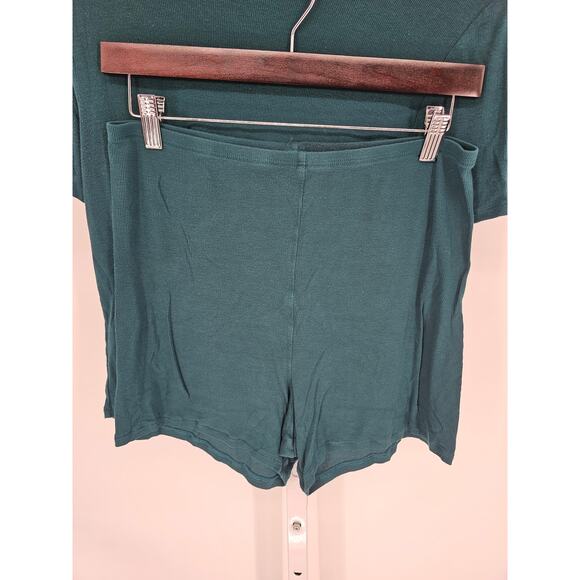 Victorias Secret Womens Sz L Pajama Set Shorts Shirt Dark Teal Blue - Picture 2 of 6